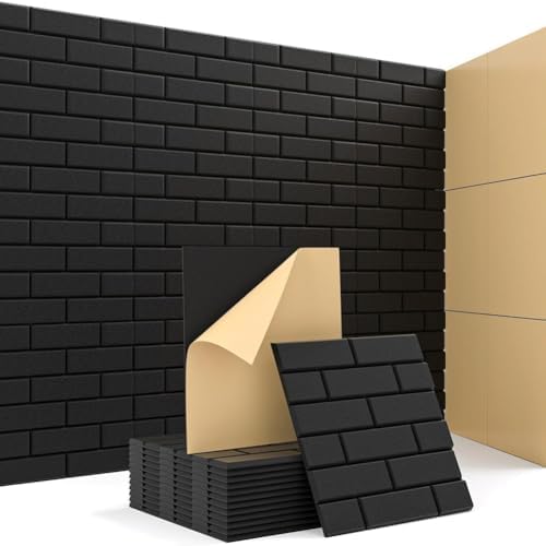 Large Self-Adhesive Cork Board,Set of 12 Soundproof Wall Tiles,Felt Wall Cushion for Home,Studio,Recording Room,Office,Acoustic Treatment (Black)