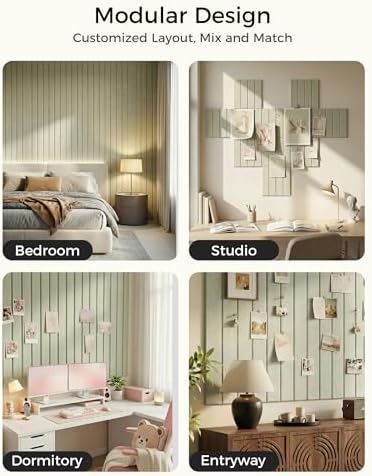 Aothia 12-Pack Felt Bulletin Board Tiles 48"x36", Modular Pin Board for Notes, Photos & Mood Boards, Cork Board Alternative for Smooth Walls, 0.35" Thick, 70 Adhesive Tabs & 40 Pins, Sage Green