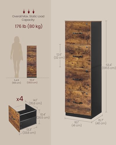 VASAGLE 4 Drawer File Cabinet with Locks, for A4, Letter Sized Documents