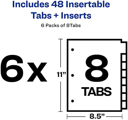 Avery 8-Tab Binder Dividers for School,Medical Office Supply,or Home Organization,Insertable Multicolor Big Tabs,Sets (11111),(Pack of 48)