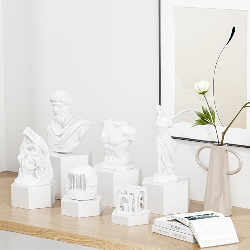 Metal Buffet Risers,6PCS Hexagonal Jewelry Display Risers 2.76 in to 4.02 in Market Display Stands Metal Showcase for Catering Dessert Figures Decoration (Grayish White, 2.76IN to 4.02IN)