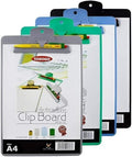 Yosogo A4/Letter Size Plastic Clipboard, 4-Pack with Handy Pen Holder & Bonus Pen, Holds up to 40 Sheets, Durable Plastic – Writing, Office, Stationary, School Supplies Set (4-Pack)
