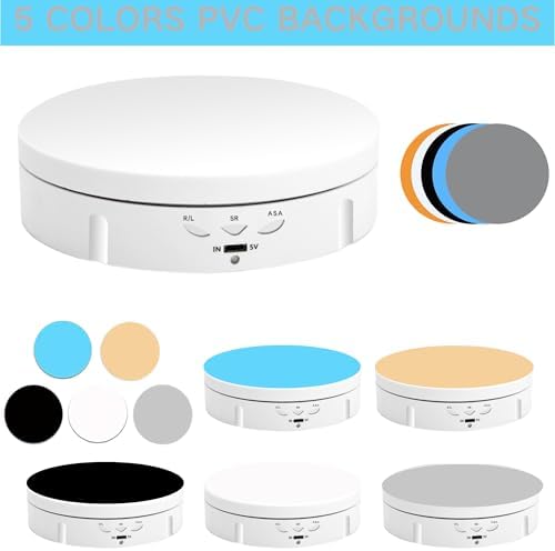 JAYEGT Motorized Rotating Display Stand, 5.74inch /22lbs Load, 360 Degree Electronic Turntable Display Stand for Photography Products Shows , Jewelry, with 5 Colors Backgrounds(White/Remote Control )