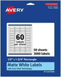 Avery® Matte White Rectangle Labels, Sure Feed® Technology, 0.5" x 1.75", 3,000 Matte White Printable Labels