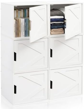 Fasmov Stackable Cube Storage Organizer, Multifunctional Wood Cubby Bookshelf with Door, Easy Assembly DIY Storage Bin, Durable Classic Storage Unit for Bedroom Living Room Office, White