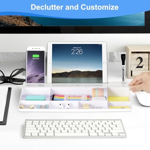 Desktop Glass Whiteboard with Storage, Weekly Calendar Desk White Board