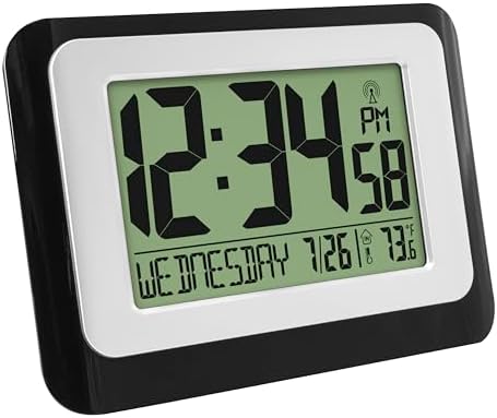La Crosse Technology W88631 Digital Atomic Black Wall Clock with Temperature
