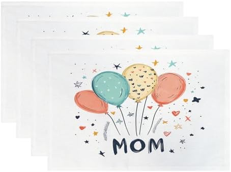 Batmerry Balloons Stars Mom Linen Placemats Set of 4, Happy Mother's Day Washable Table Mats for Kitchen Table Thickened Heat Insulation Dining Set Indoor Outdoor 12X18 in