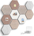 Hexagon Cork Bulletin Board Tiles, 10 Pack Felt Board with 25 Push Pins, Photo Display Board for Office & Home Classroom Wall Decor, 11.8x10.2 Inches
