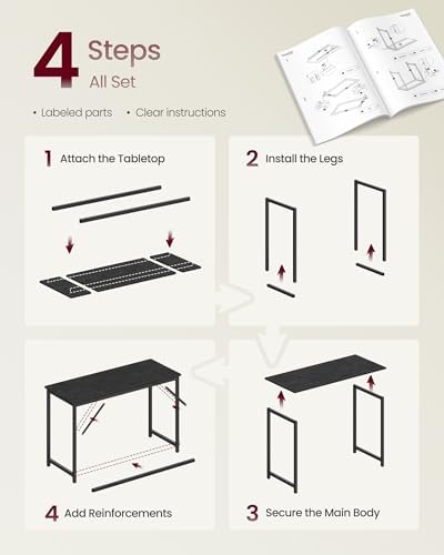 VASAGLE Computer Desk, Steel Frame Gaming Desk for Home Office, 47.2 Inch