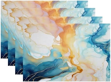 Batmerry Fluid Art with Flowing Lines Placemats, Abstract Colorful Washable Linen Table Mats for Kitchen Table Double Insulation Decor Dining Set Indoor Outdoor 12X18 in Set of 4