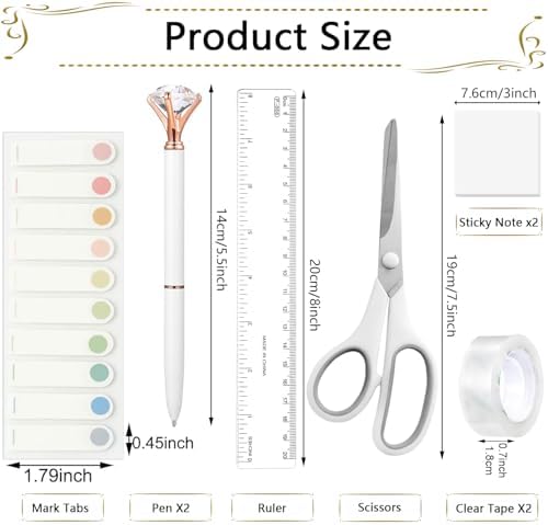 Office Supplies,Desk Accessories, Stapler and Tape Dispenser Set for Women with Stapler, Tape Dispenser, Staple Remover, Staples, Clips, Scissor and Tabs,Gift for Students, Coworkers