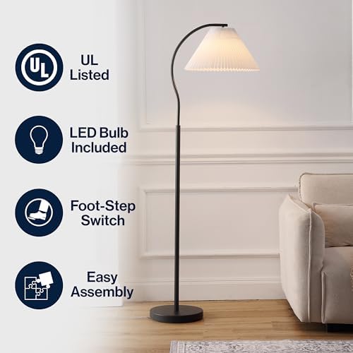 JONATHAN Y Devon 60.5" Modern Glam Arc Floor Lamp, Black