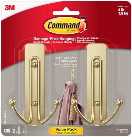 Command Large Bronze Double Hooks, 2 Hooks, 2 Strips
