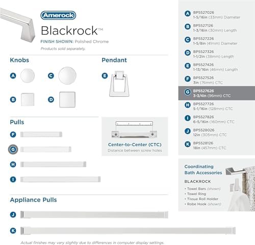 Amerock | Cabinet Pull | Polished Chrome | 3-3/4 inch (96 mm) Center to Center | Blackrock | 1 Pack | Drawer Pull | Drawer Handle | Cabinet Hardware