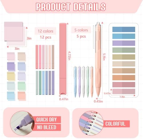 Jutom 39 Pcs Aesthetic Book Annotation Kit,Beige,Floral Style