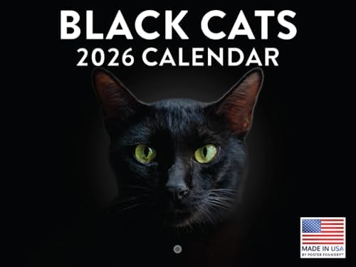Black Cat Calendar 2026 Wall Black Cats Gifts For Cat Lovers Monthly Calender 12 Month | American Made In The USA