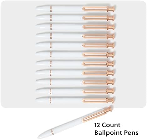 U Brands Monterey Ballpoint Pens, Set of 12, White and Rose Gold, Bold (1.0 mm) Point, Black Ink