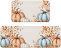 Watercolor Pumpkin Kitchen Floor Mat Set of 2, Non Slip Rugs Absorbent Mats for Floor Countertop Office Home, Blue and Green Indoor Outdoor Decor Doormat 17" x 29.5" + 17" x 47"