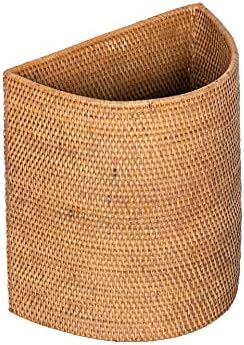 KOUBOO Handwoven Half-Moon Rattan Waste Basket Wicker Trash Can Honey Brown