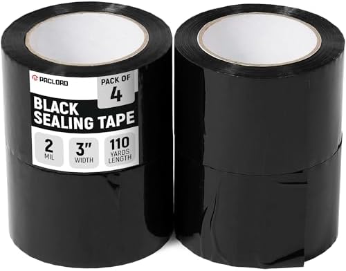 3" x 110 Yards Black Packing Tape, 4 Rolls - 2.0 Mil Carton Sealing Tape