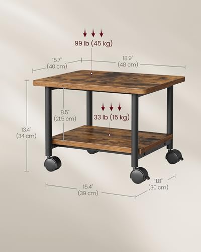 VASAGLE 2-Tier Printer Stand with Locking Wheels, Under Desk Printer Table