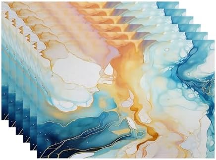 Batmerry Fluid Art with Flowing Lines Linen Placemats Set of 6, Abstract Colorful Washable Table Mats for Kitchen Table Thickened Heat Insulation Dining Set Indoor Outdoor 12X18 in