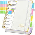 Spiral Notebook Journal with Removable Dividers Tabs, 300 Pages Hardcover Leather 5 Subject College Ruled Notebook, 8"x10" Large B5 Lined Journal for Women Men, Spiral Notebooks for Work School, Beige
