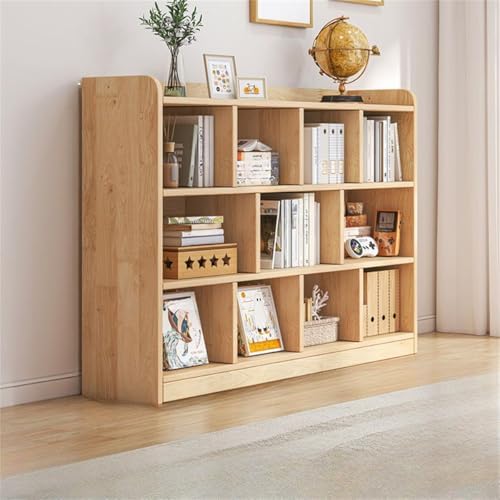Unfinished Color Pine Book Rack 2/3/4-Tier Storage Solid Wood Cabinet, Pine Wood Storage Shelving Unit 8-Compartment Square Grid Cabinet Low Bookshelf Natural Finish 47.2"L x 9.4"W x 47.2"H
