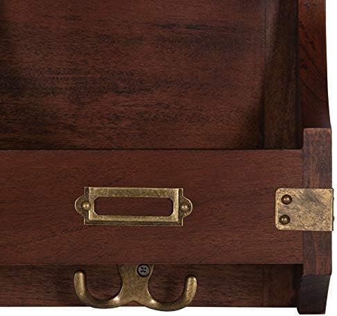 Kate and Laurel Stallard Decorative Wood Home Wall Organizer Mirror with Pockets and Key Hooks, Walnut Brown