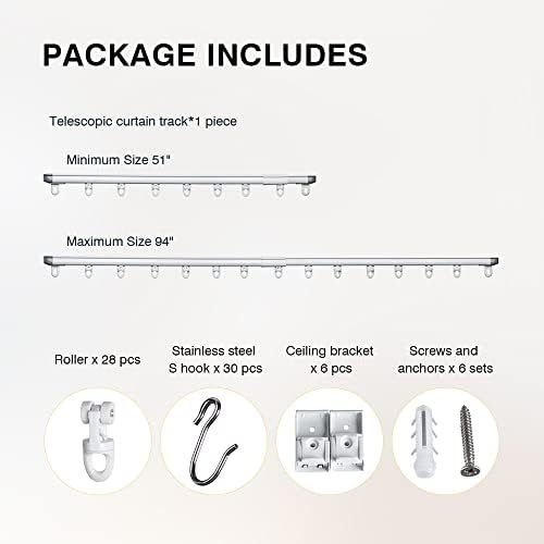 SOLOKOS 51-94 in Adjustable Ceiling Curtain Track, Room Divider, White