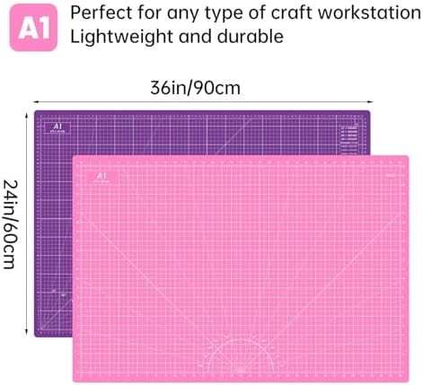 Headley Tools Thickened 24 x 36 Inch Self Healing Sewing Cutting Mat, A1 Rotary Cutting Sewing Mat for Crafts, Double Sided 5-Ply Table Cutting Board for Fabric Quilting Leather Hobby, (Pink/Purple)