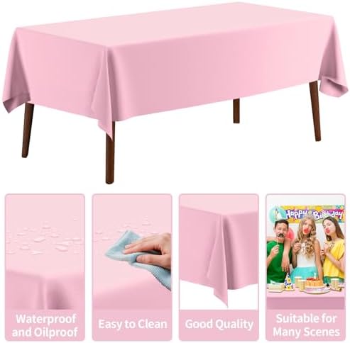 CXPSINC 54 Inch X 100 Feet Plastic Table Cover Roll Disposable Tablecloth with Slide Cutter for All Type/Shape Tables | Party, Banquet, Birthdays, Weddings(Pink, 100 Feet)