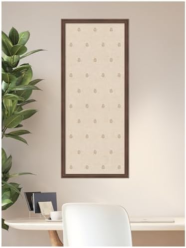 Kate and Laurel Framed Fabric Pinboard 18 x 42, Beige Botanical Block Print Printed Linen Classic Bulletin Board for Use as a Vision Board or Wall Organization, Florence Medium Brown Frame
