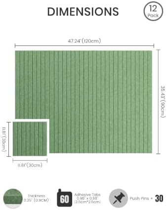 Bumusty 48"x 36" Large Felt Bulletin Board Tiles, Moss Green