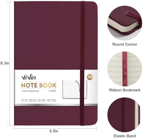 ViVin 12 Pack A5 Hardcover Lined Notebook,192 pg College Ruled 5.5x8.3