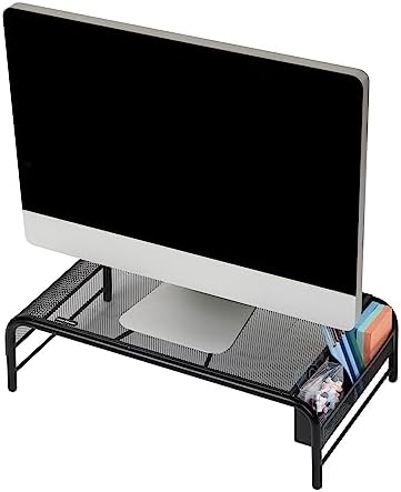 Mind Reader Monitor Stand, Ventilated Laptop Riser, Desktop Organizer, Side Storage, Metal Mesh, 20" L x 11.5" W x 5.5" H, Black (Pack of 2)