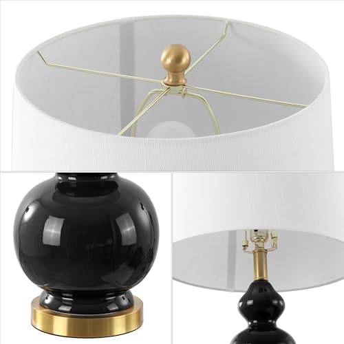 JONATHAN Y Bowen 27.5" Ceramic Triple Gourd Table Lamp, Black/Brass Gold