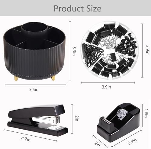 Office Supplies,School Supplies,Black Desk Accessories,Desk Organizer,Scissors,Stapler,Tape Dispenser,Binder Clips,Staples,Staple Remover,Sticky Notes,Clear Tape,Pen,Ruler,Best Gift,11pcs