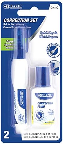 BAZIC Metal Tip Correction Pen & Correction Fluid (2/Pack)