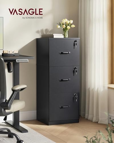 VASAGLE 3 Drawer File Cabinet with Locks, for A4, Letter Sized Documents