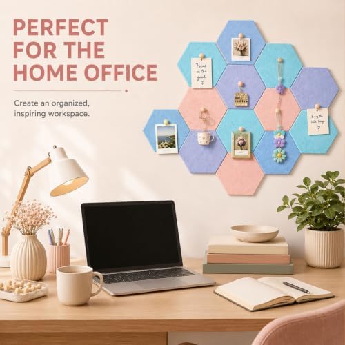 6.7 x 5.9 in 16 Pcs Hexagon Cork Board Tiles, Felt Pin Boards, Pastel