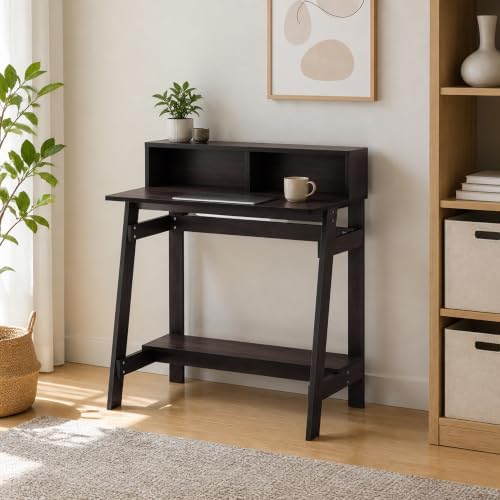 31.6 Wide Gaming Desk with Monitor Stand, A Frame Computer Desk with Shelf, Office Desk for Dorm, Home Office, Study Room, Bedroom, Dark Walnut