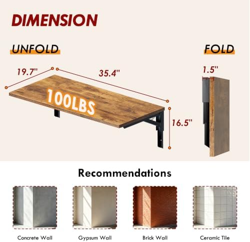 Need 36x20IN Wall Mounted Folding Table for Office Laundry Retro