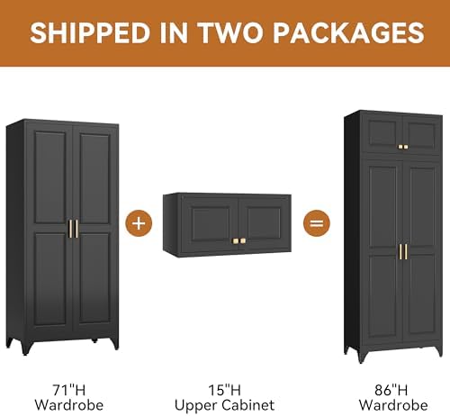 Polup 15" High Black Metal Wall Cabinet, Overhead Closet Storage Unit