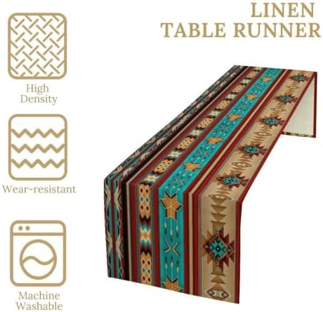 Aztec Table Runner,Ethnic Style Design Geometric Table Runners Dresser Scarves Table Setting Decor for Garden Farmhouse Wedding Party Holiday Dinner Home 13x120 Inch