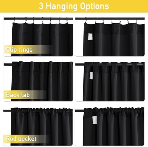 NICETOWN Sound Blocking and Heavy-Duty Space Divider Curtains with Back Tab, Lined Insert Noise - Blackout - Thermal Insulation Drapes for Room Divider/Space Solutions/Living Room(Black, 84" Long)