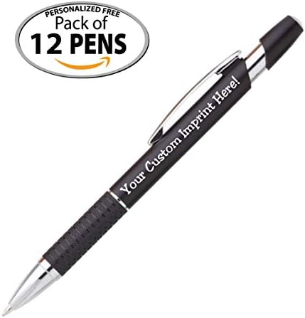Express Pencils Personalized Ballpoint Pens Click action Custom Black writing ink - The Sleeker - Full color Printed Name Pens with Your Logo/Text/Message FREE PERSONALIZATION - 12 Qty (Assorted)
