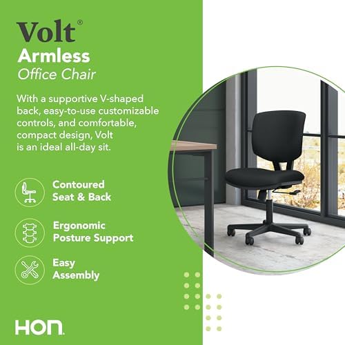 HON Volt Ergonomic Office Chair, Armless, Office Desk Computer Chair, Black