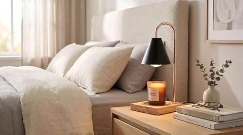 Mikasa 5.9x5.9x13.4 Inch Candle Warmer Lamp with Black Metal Shade and Wood Base, Electric Candle Warming Lamp with Dimmer